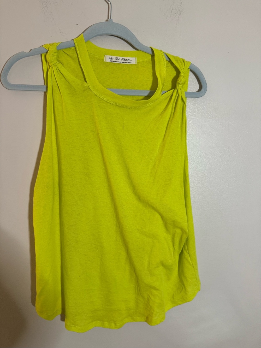 We The Free Neon Lime Knot-Shoulder Tank